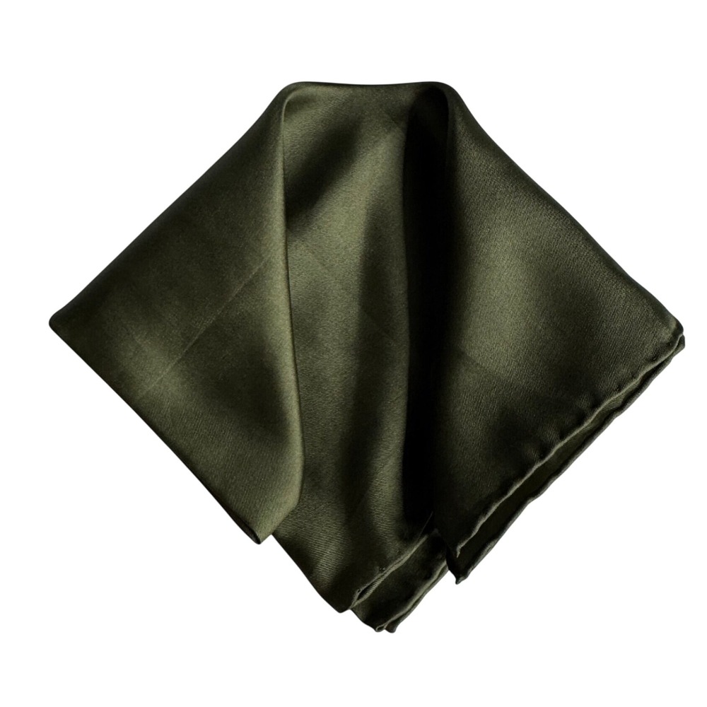 Vintage Ashear Square Silk Scarf Handkerchief Olive Green Hand Rolled Edges 18in